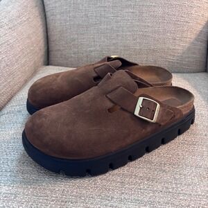 Papillio Birkenstock Boston Platform Clogs Brown Suede Mules Womens 41 Womens 10